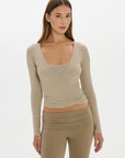 Christy Yoga Wrap Top - Taupe