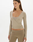 Christy Yoga Wrap Top - Taupe