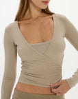 Christy Yoga Wrap Top - Taupe
