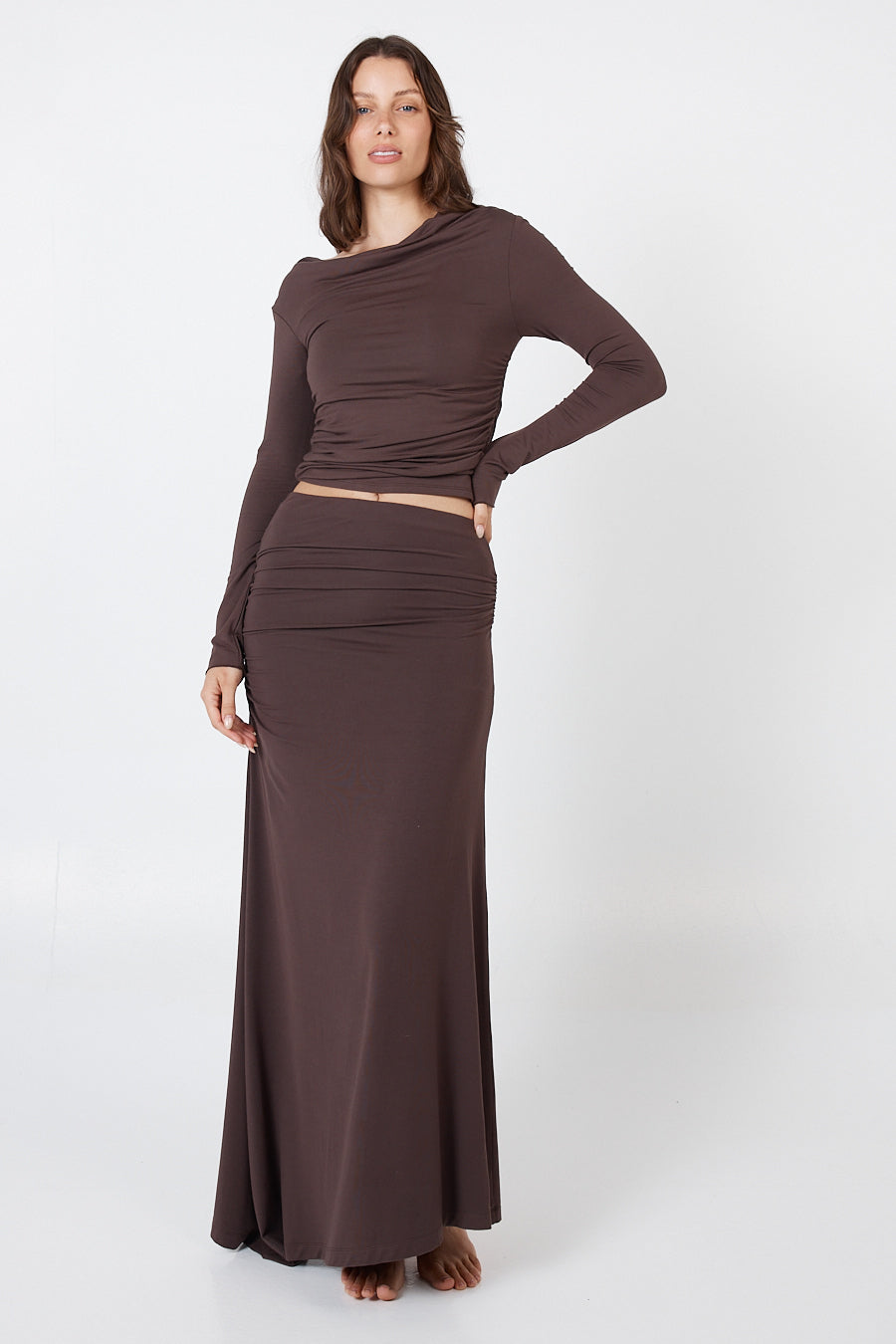 Como Off-Shoulder Drape Top - Espresso