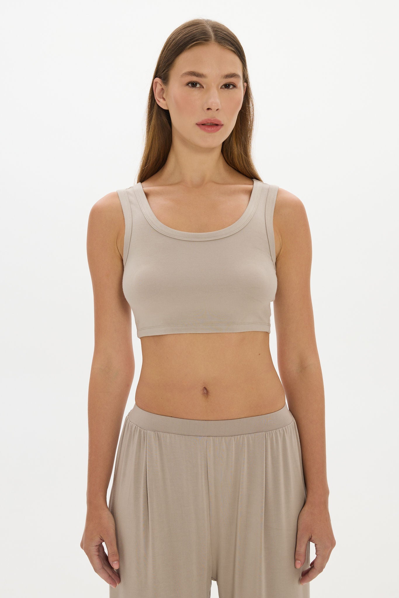 La Palma Cropped Tank Top - Taupe