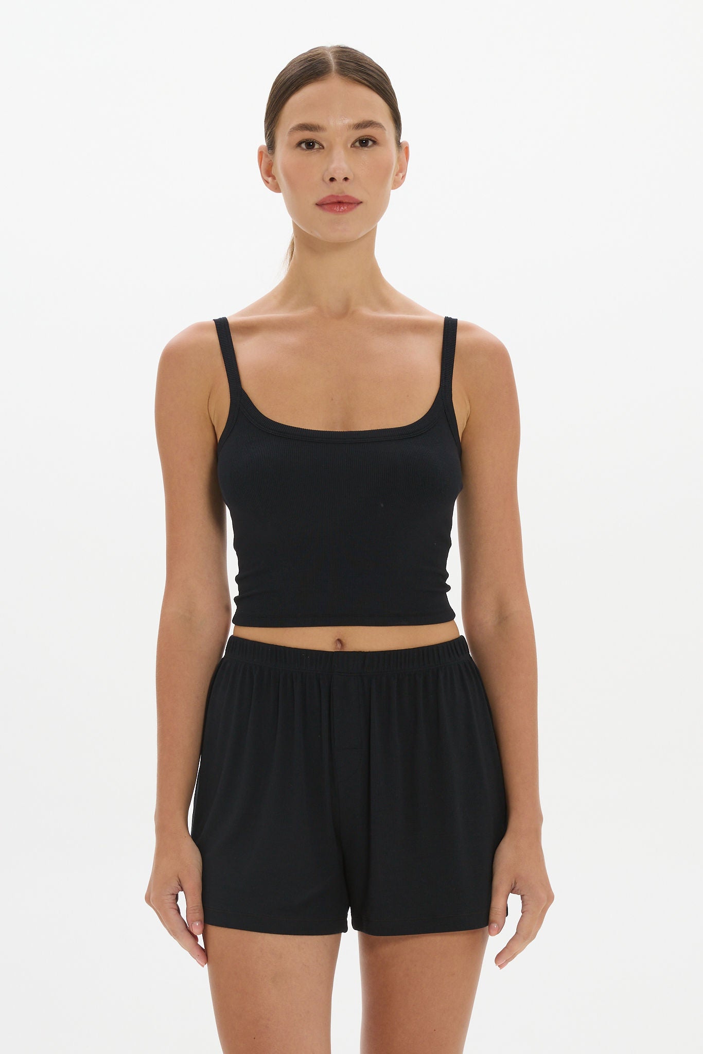 Soft Rib Boyfriend Shorts - Black