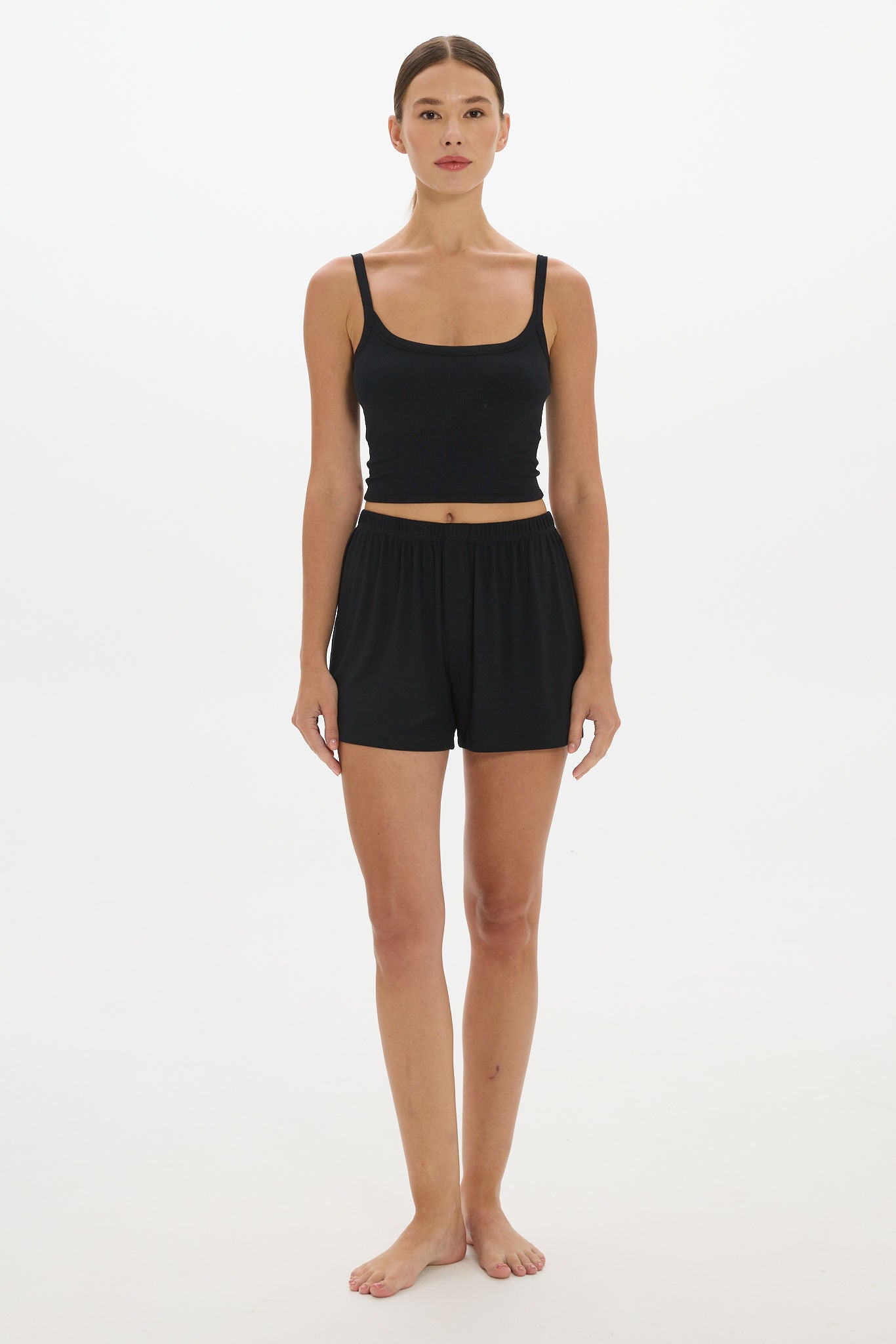 Soft Rib Boyfriend Shorts - Black