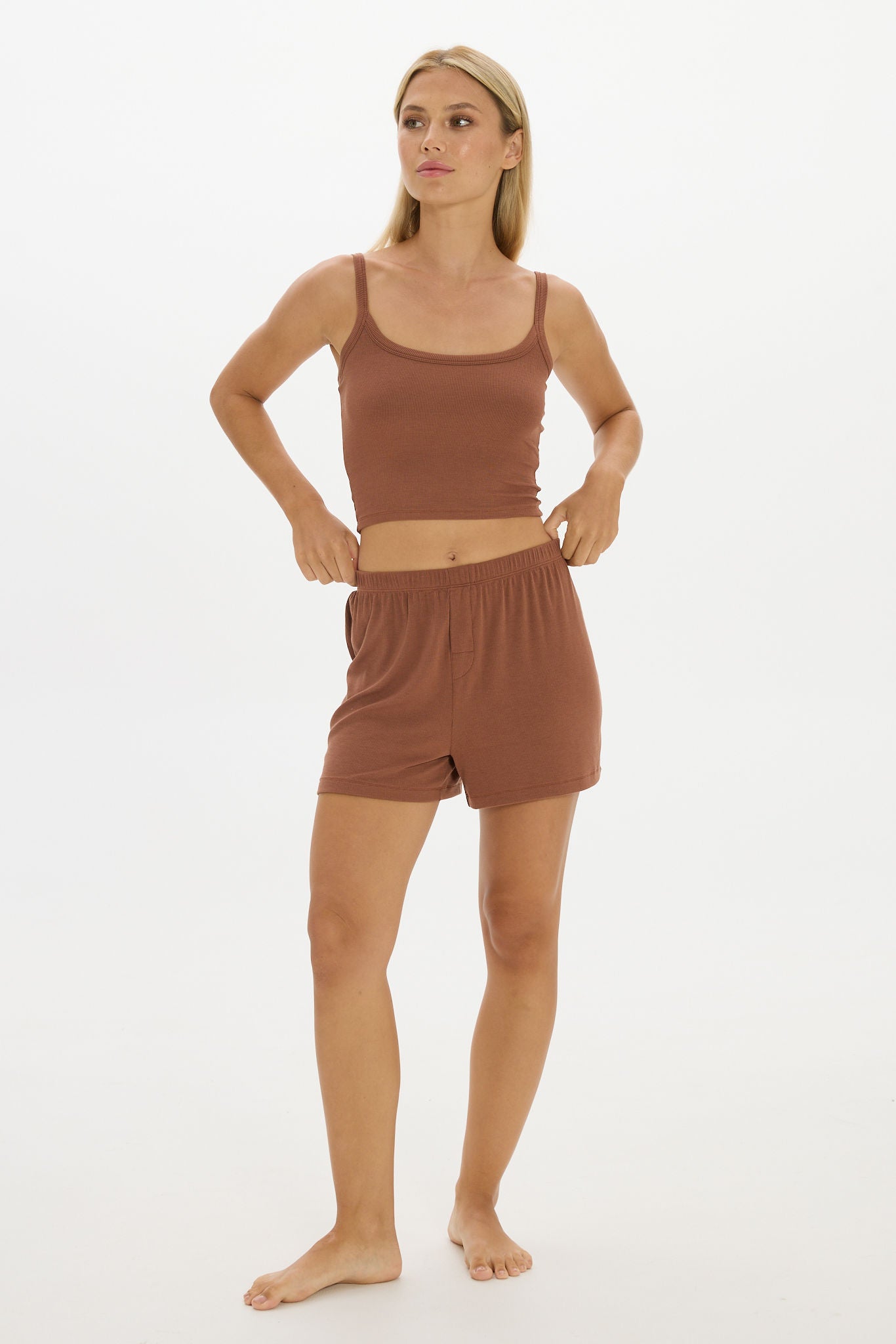 Soft Rib Boyfriend Shorts - Earth