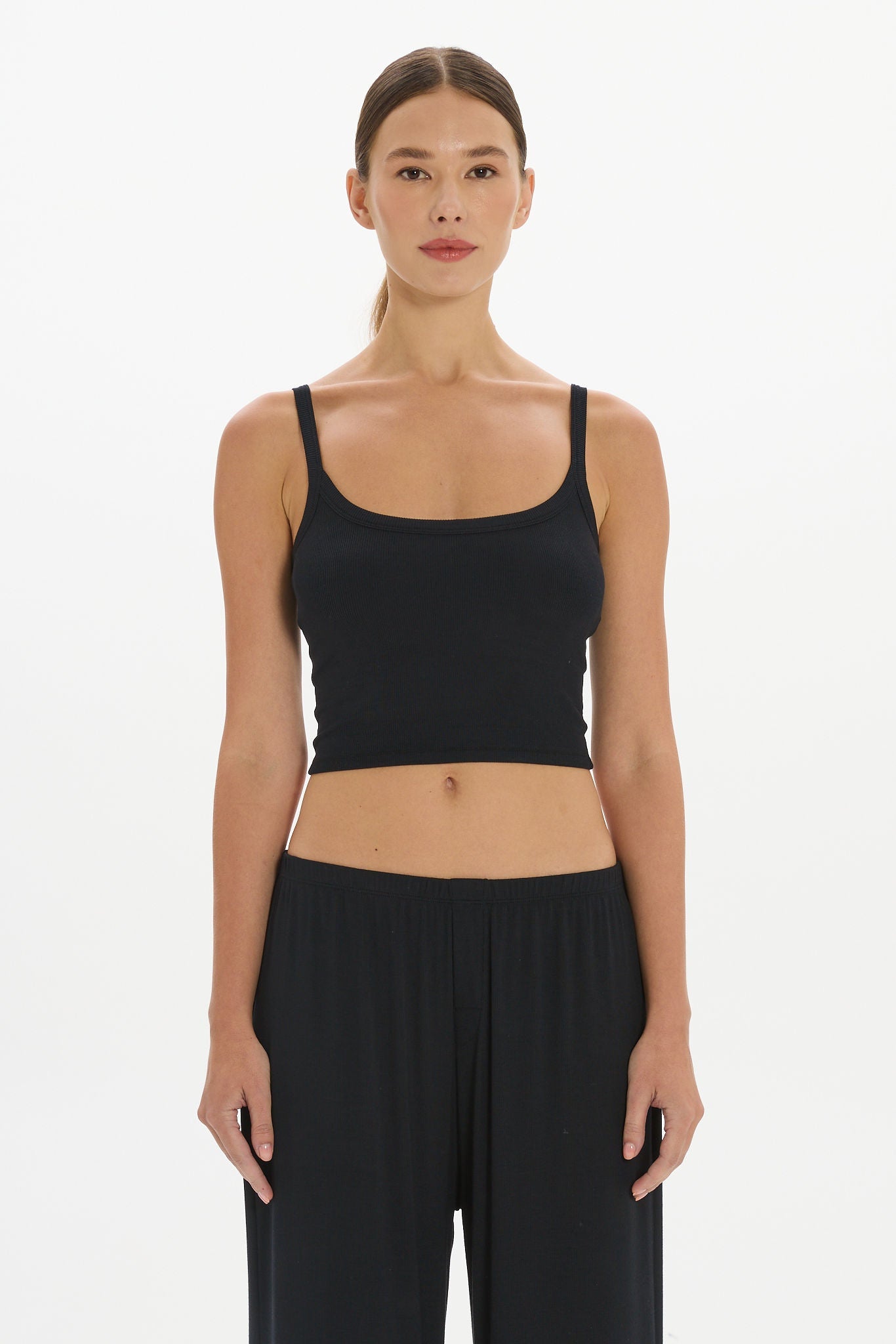 Soft Rib Cropped Cami - Black