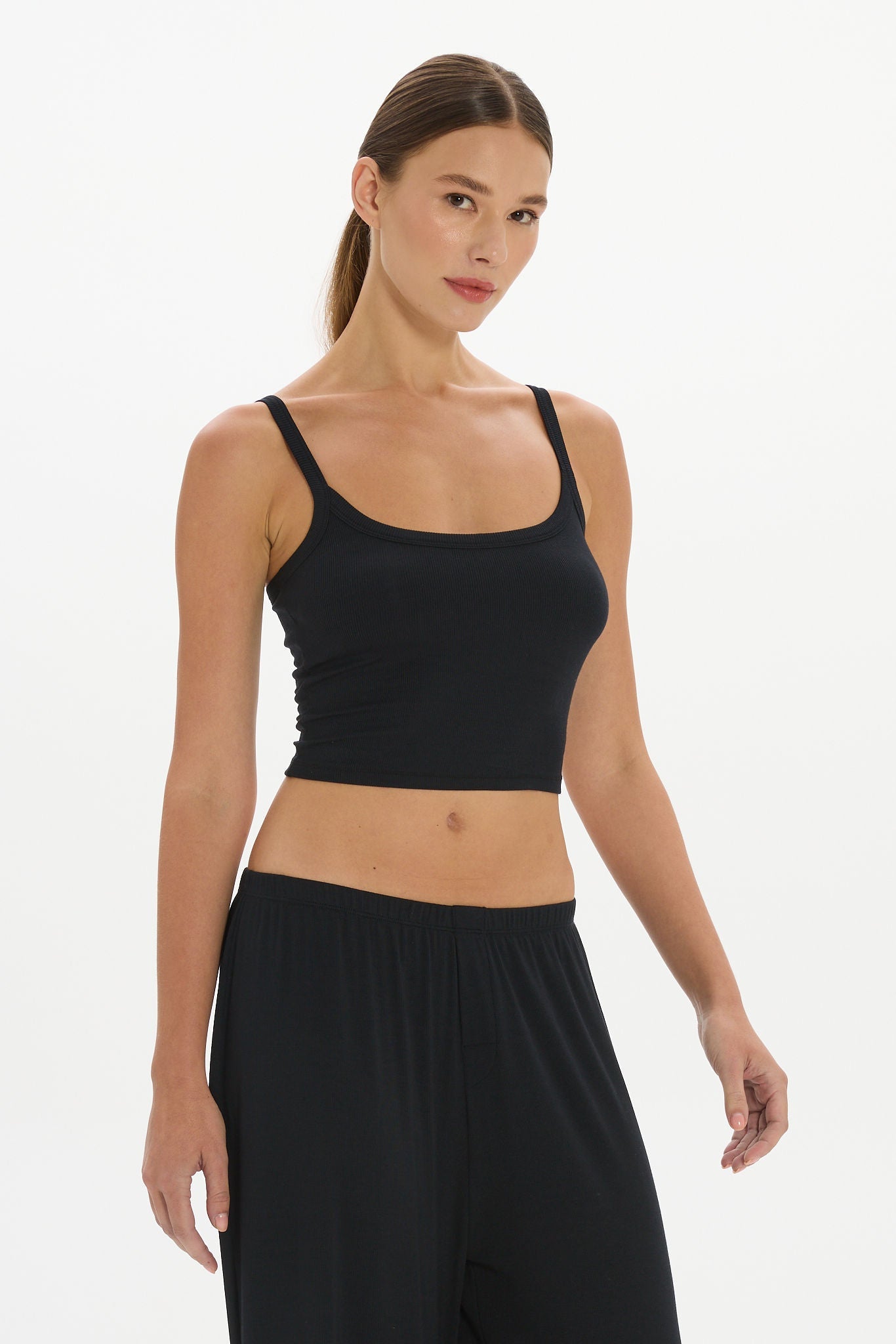 Soft Rib Cropped Cami - Black