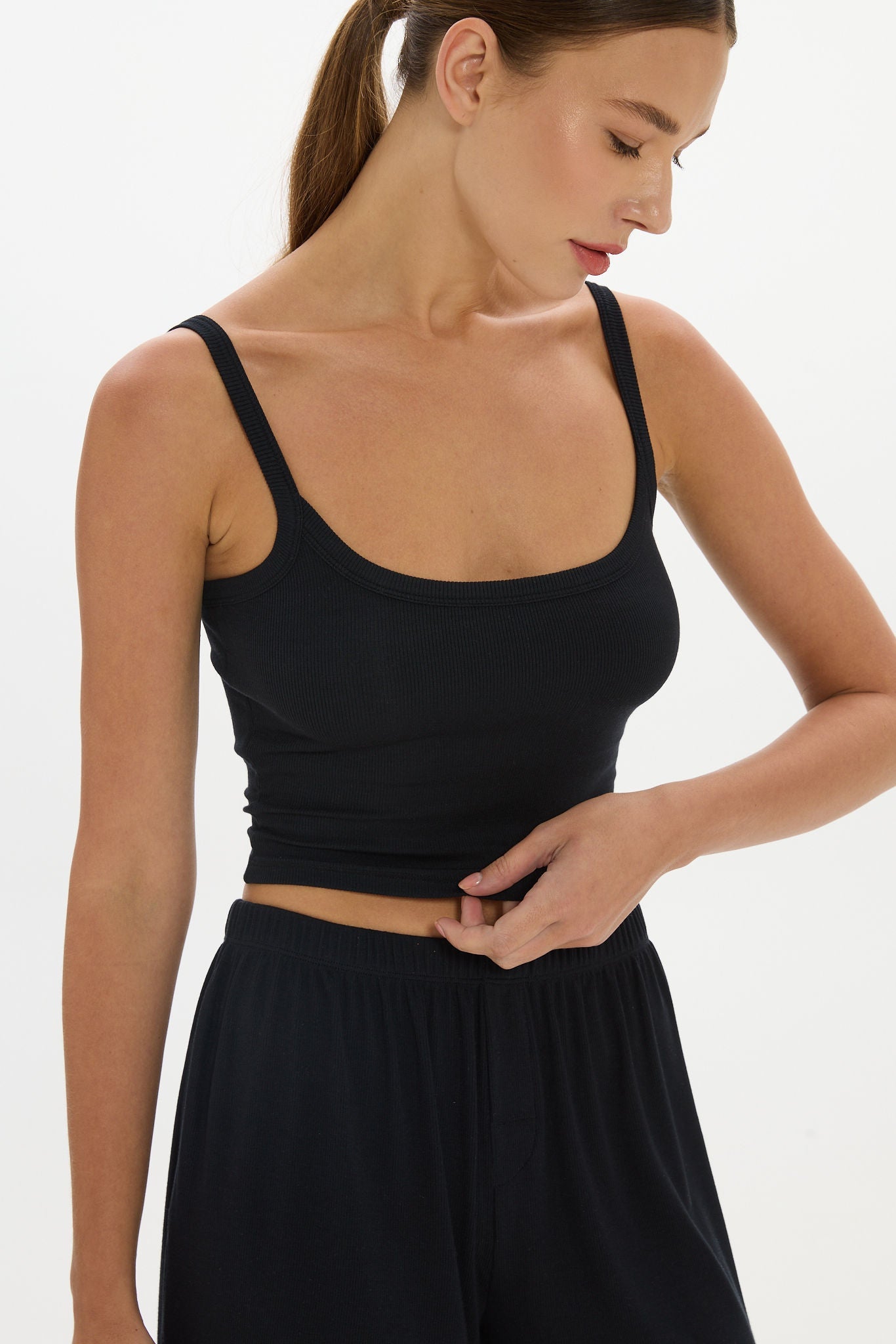 Soft Rib Cropped Cami - Black