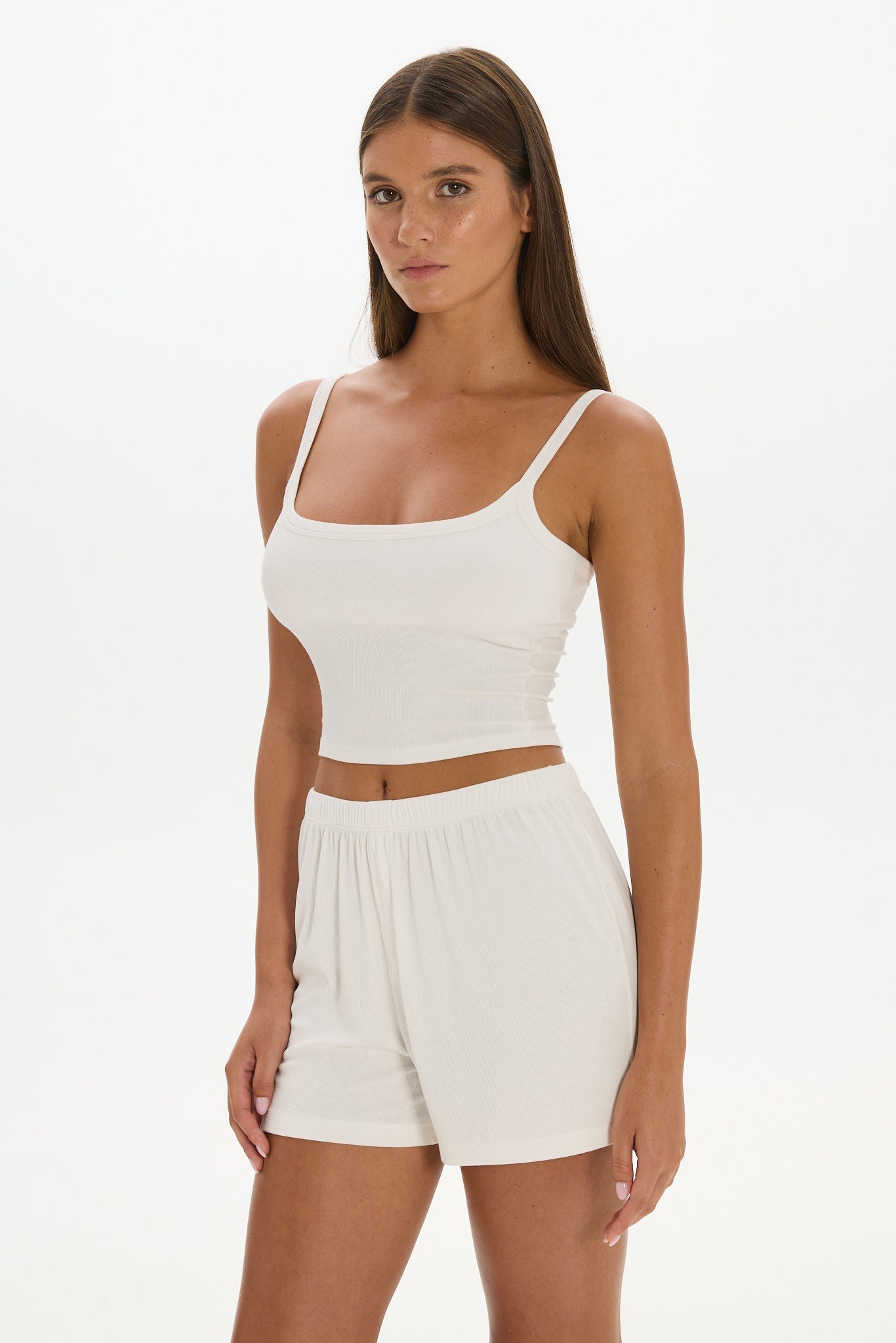 Soft Rib Cropped Cami - Cream