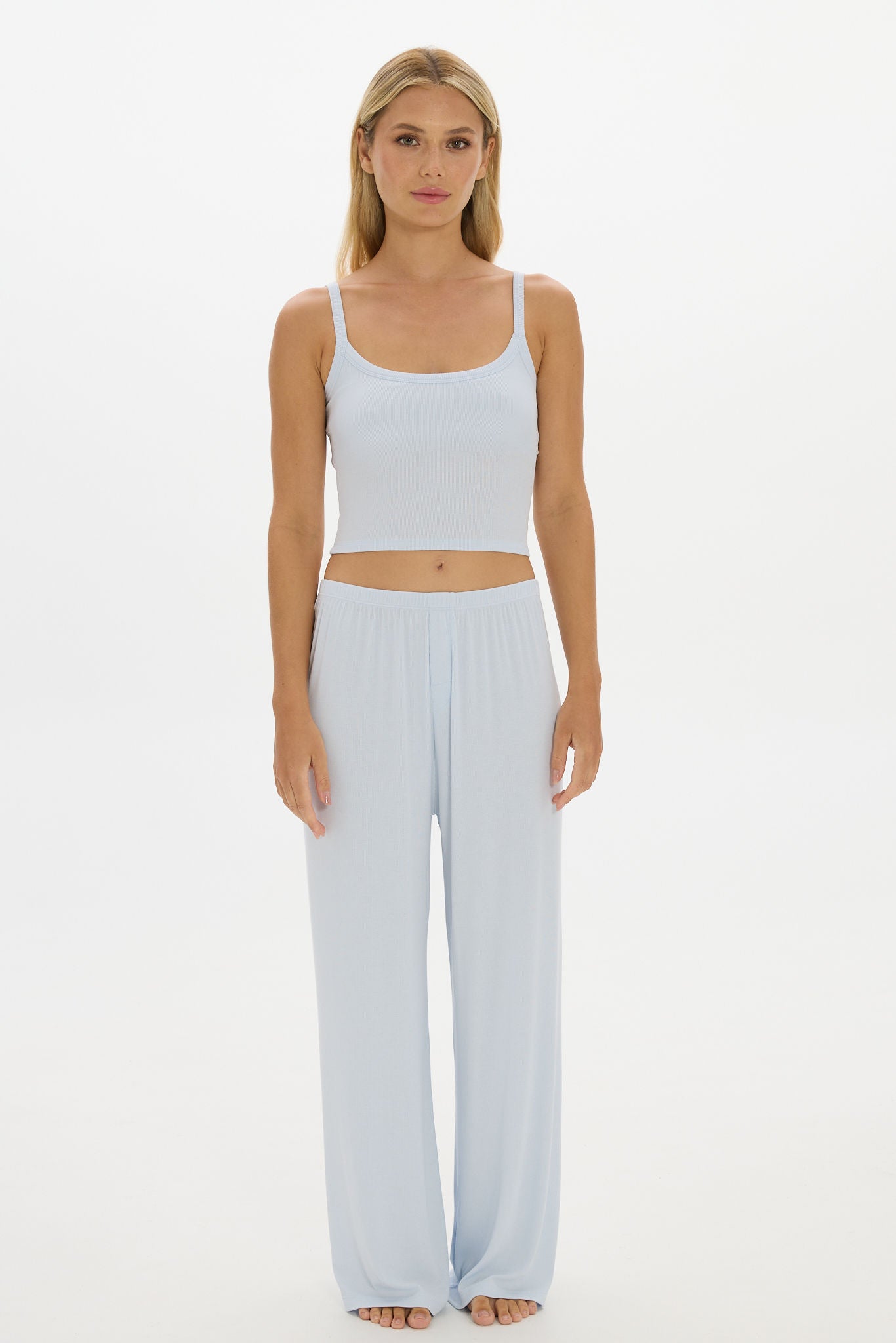 Soft Rib Cropped Cami - Pale Azure