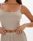 Soft Rib Cropped Cami - Taupe
