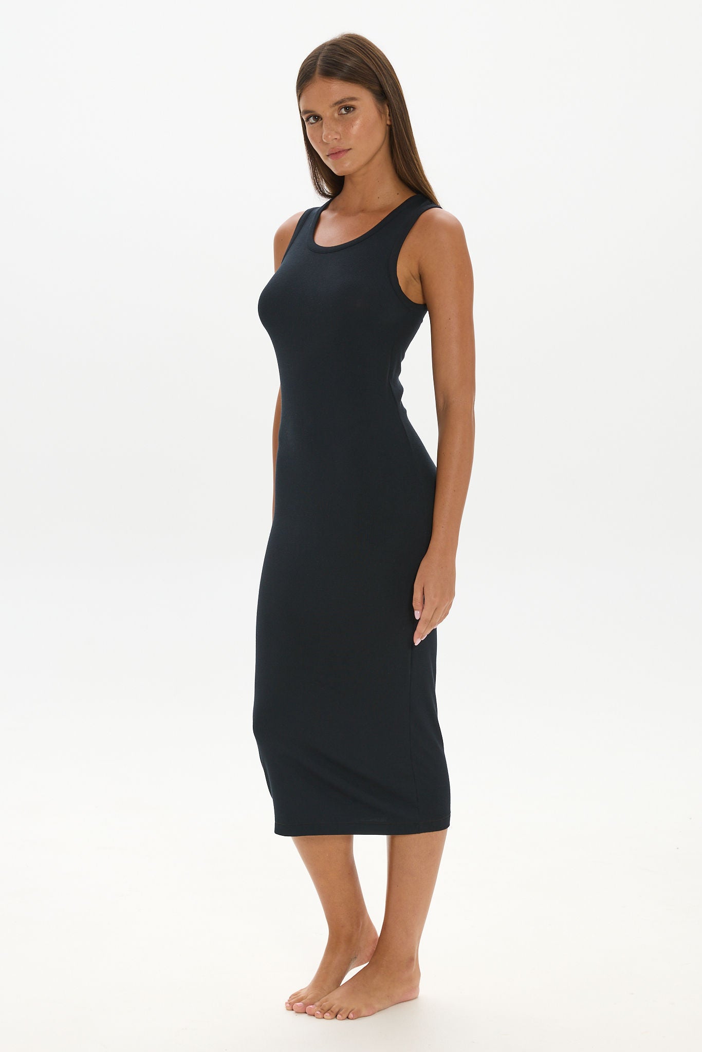 Soft Rib Tank Midi Dress - Black