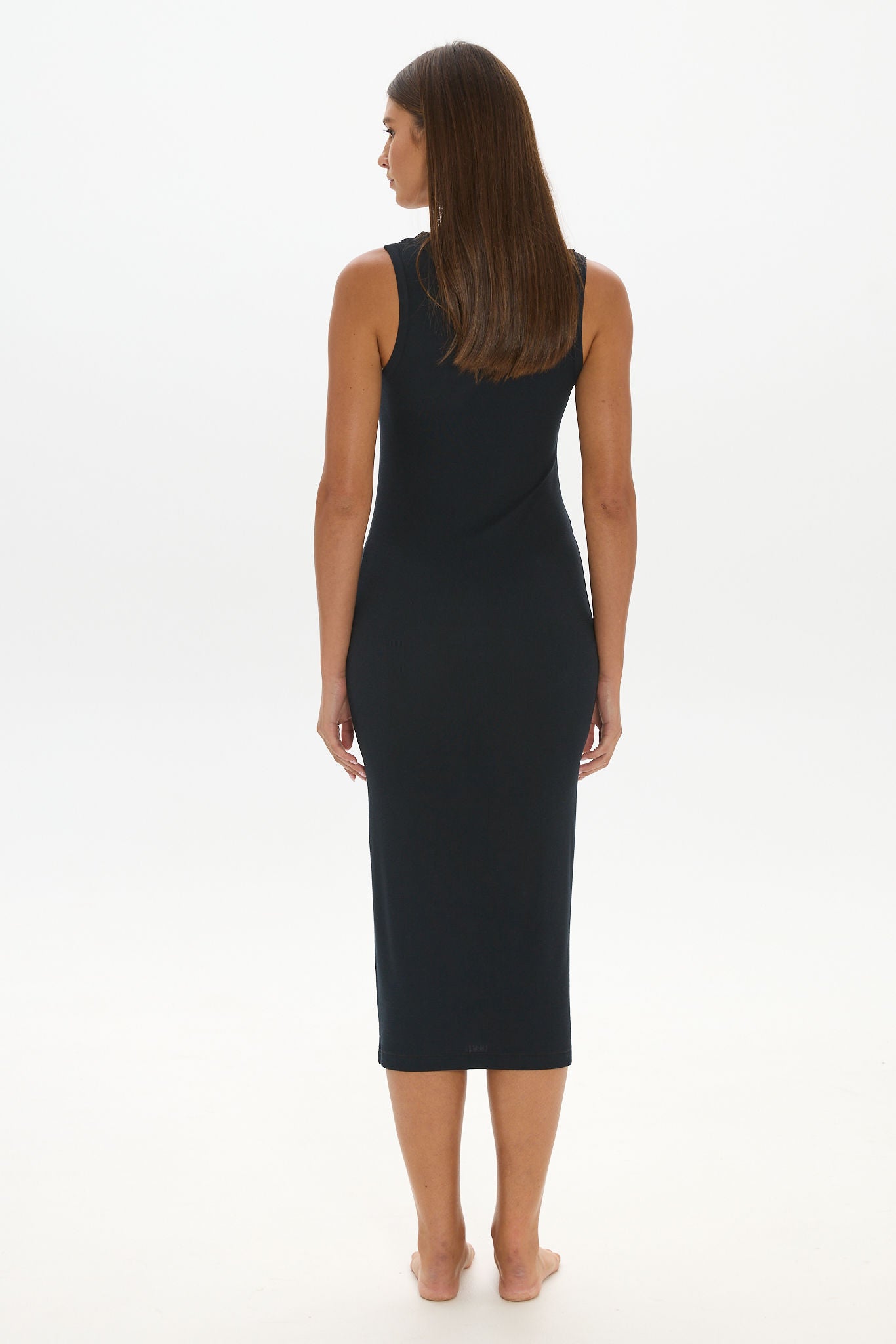 Soft Rib Tank Midi Dress - Black