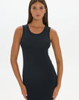 Soft Rib Tank Midi Dress - Black
