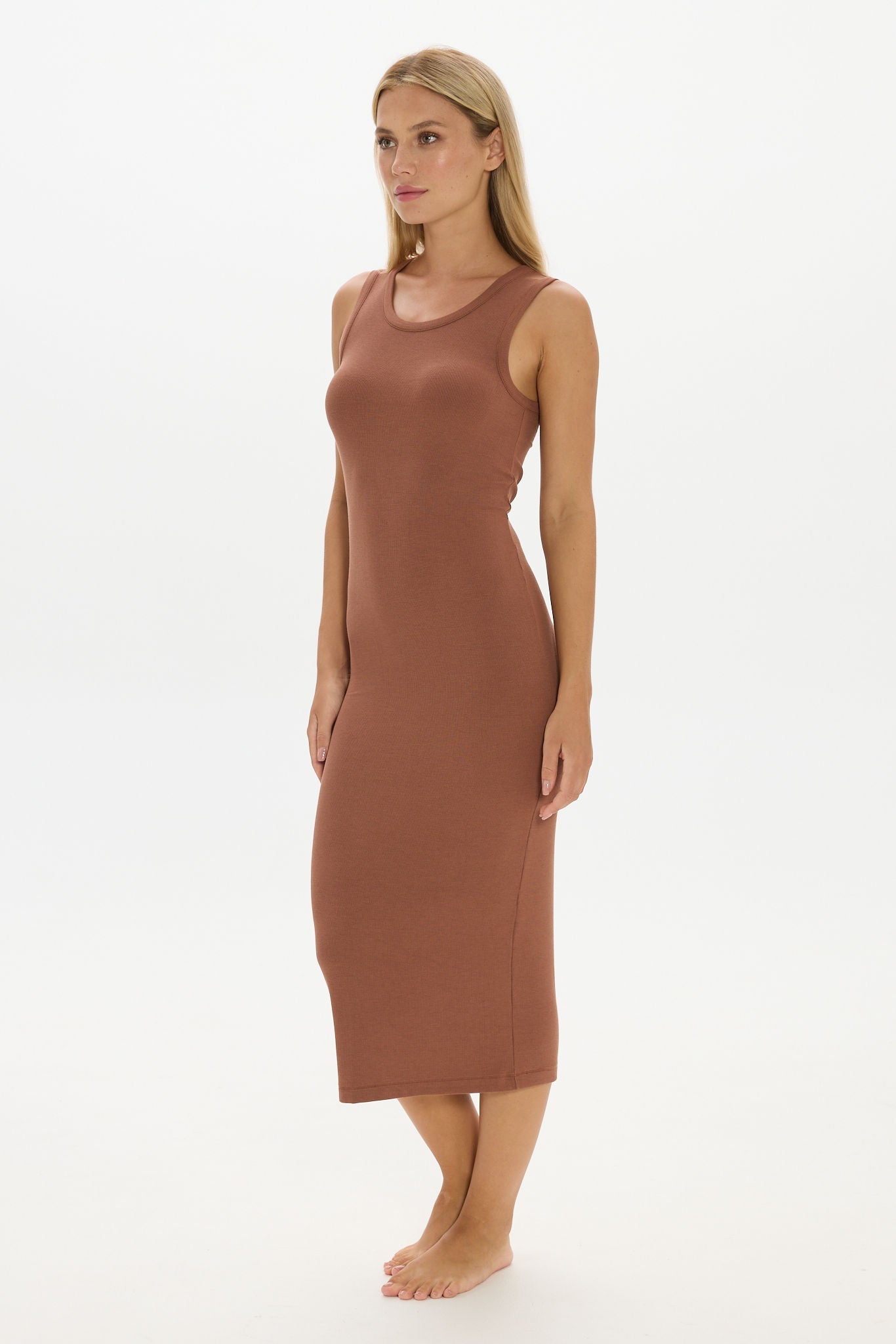 Soft Rib Tank Midi Dress - Earth