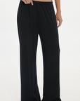 Soft Rib Wide-Leg Pants - Black