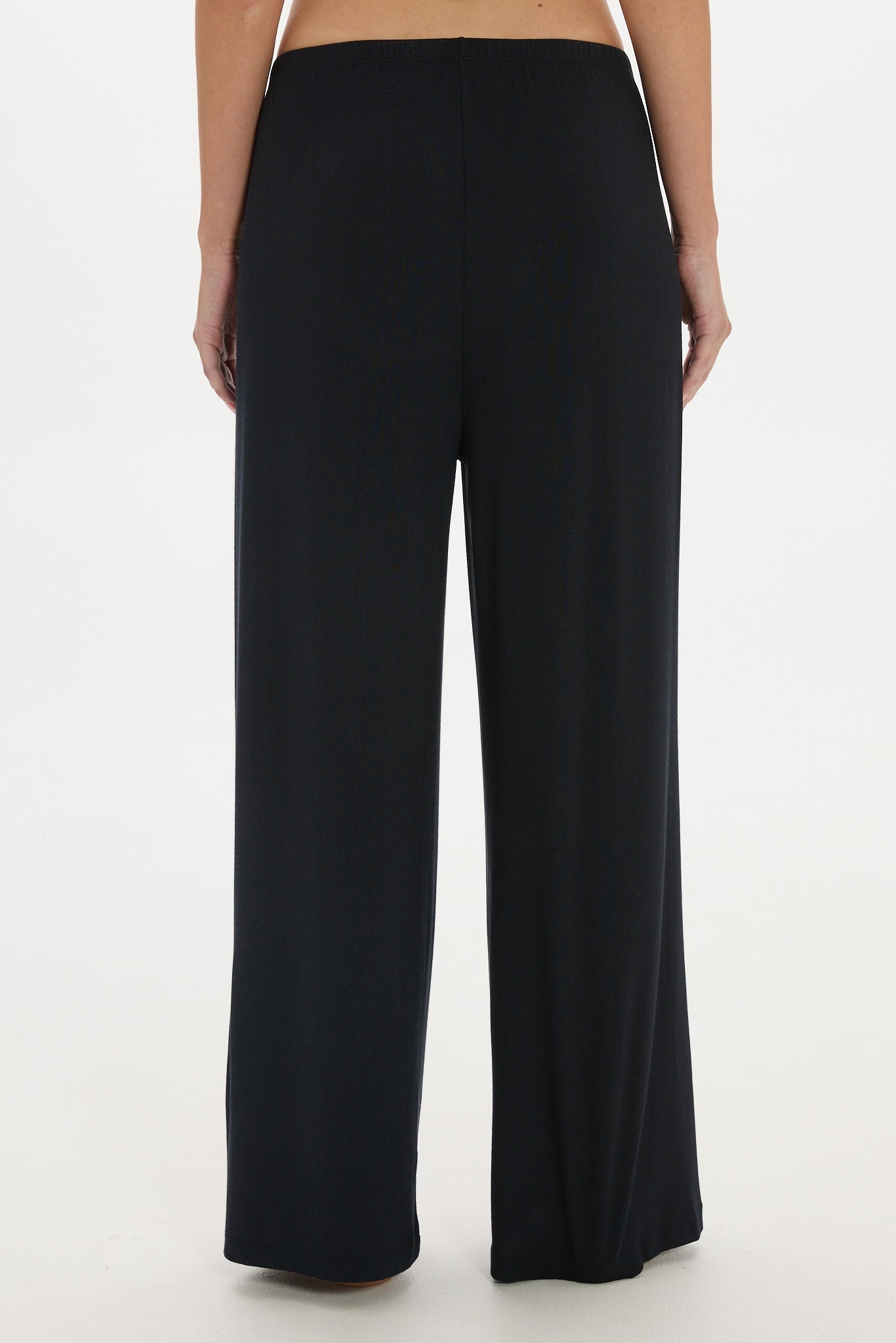 Soft Rib Wide-Leg Pants - Black