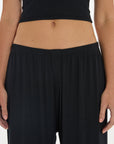 Soft Rib Wide-Leg Pants - Black