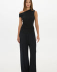 Soft Rib Wide-Leg Pants - Black