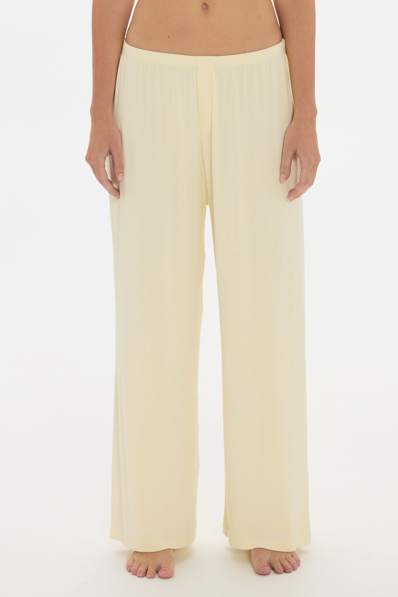 Soft Rib Wide-Leg Pants - Butter