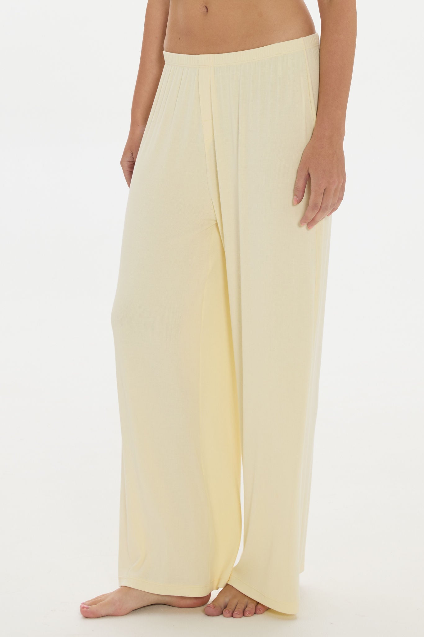 Soft Rib Wide-Leg Pants - Butter