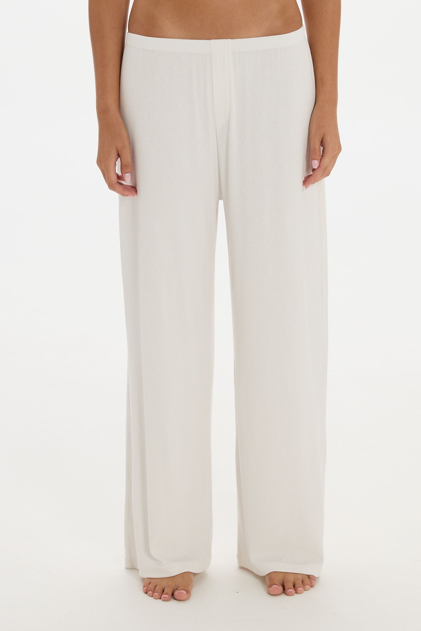 Soft Rib Wide-Leg Pants - Cream