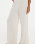 Soft Rib Wide-Leg Pants - Cream