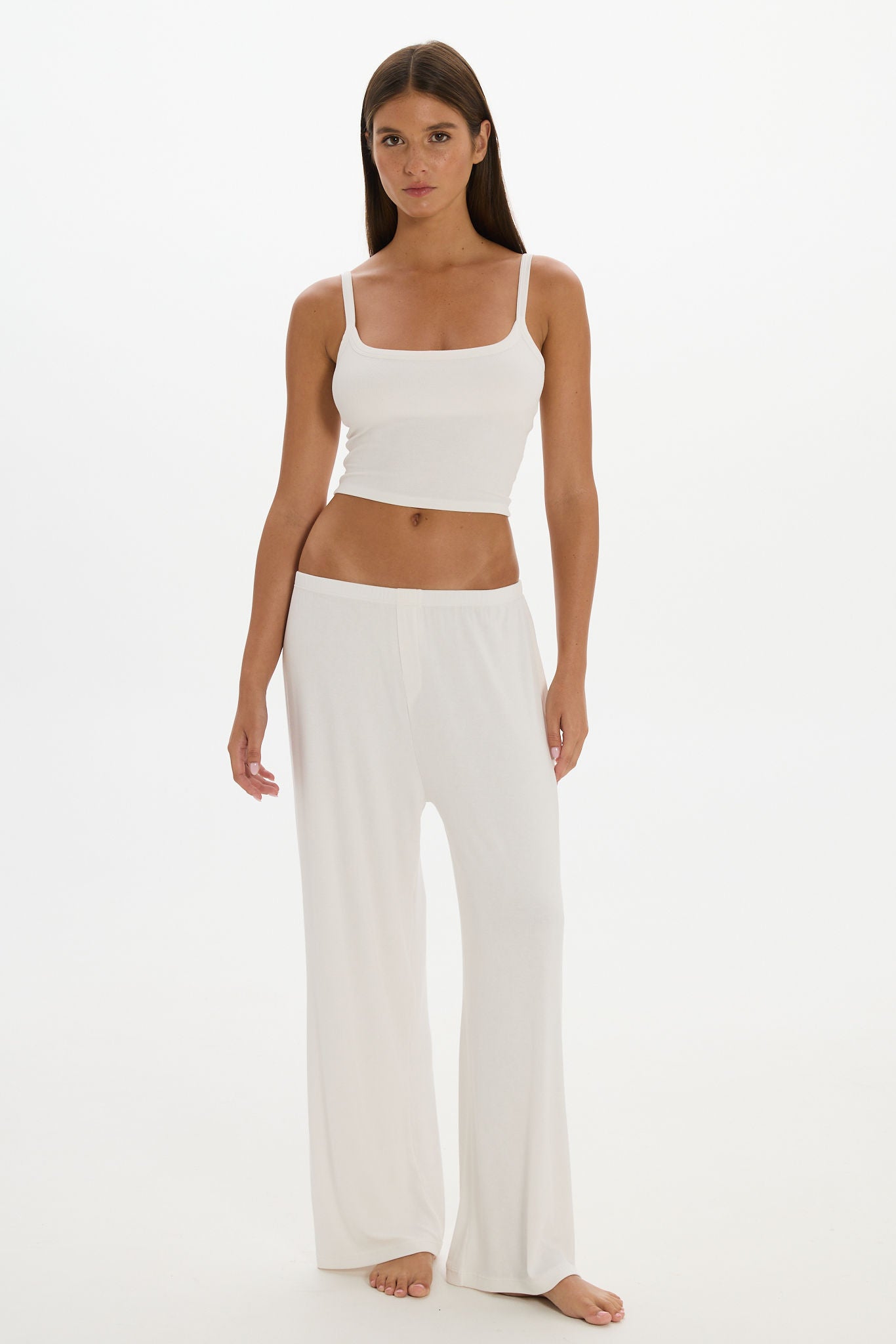 Soft Rib Wide-Leg Pants - Cream