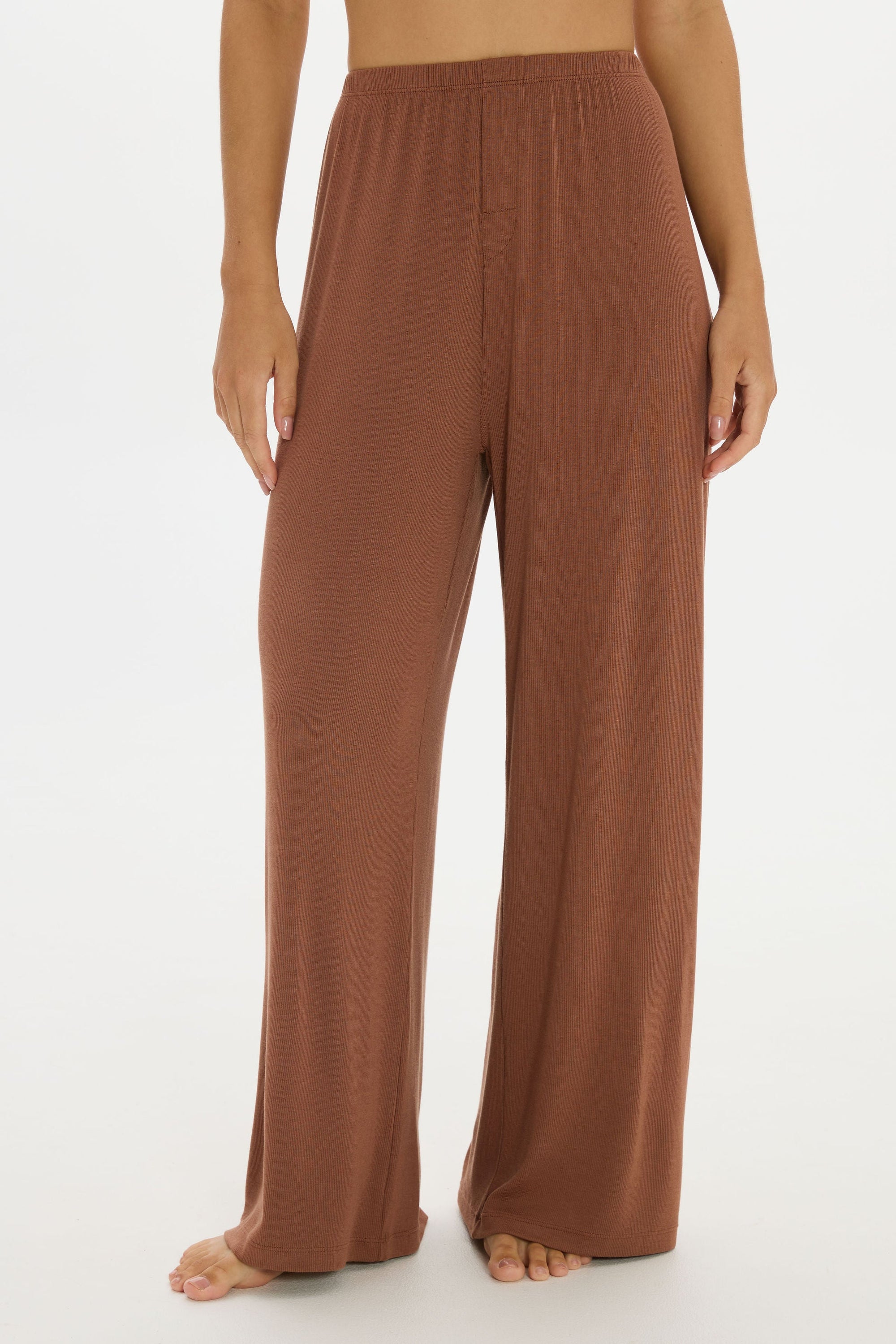 Soft Rib Wide-Leg Pants - Earth