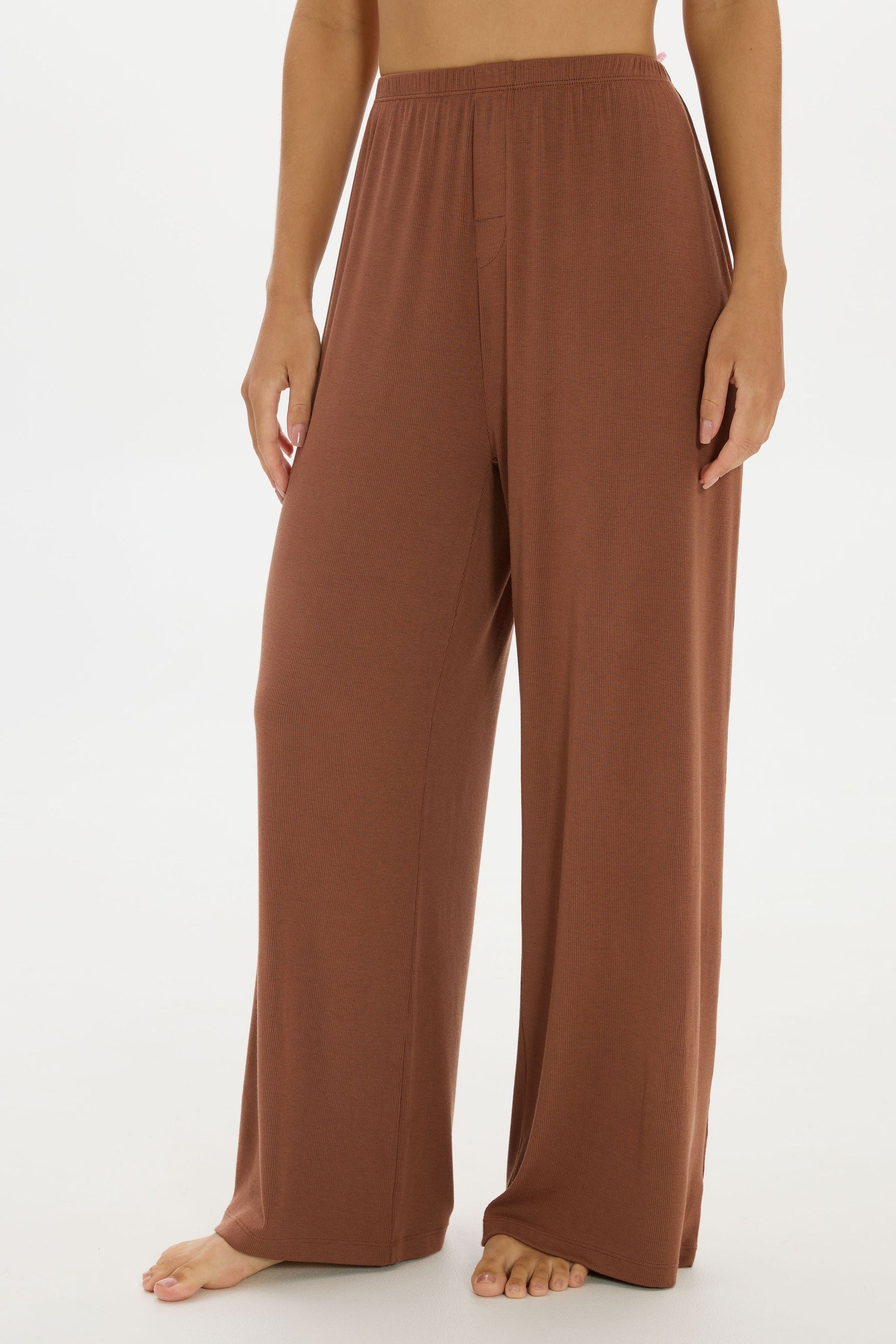 Soft Rib Wide-Leg Pants - Earth