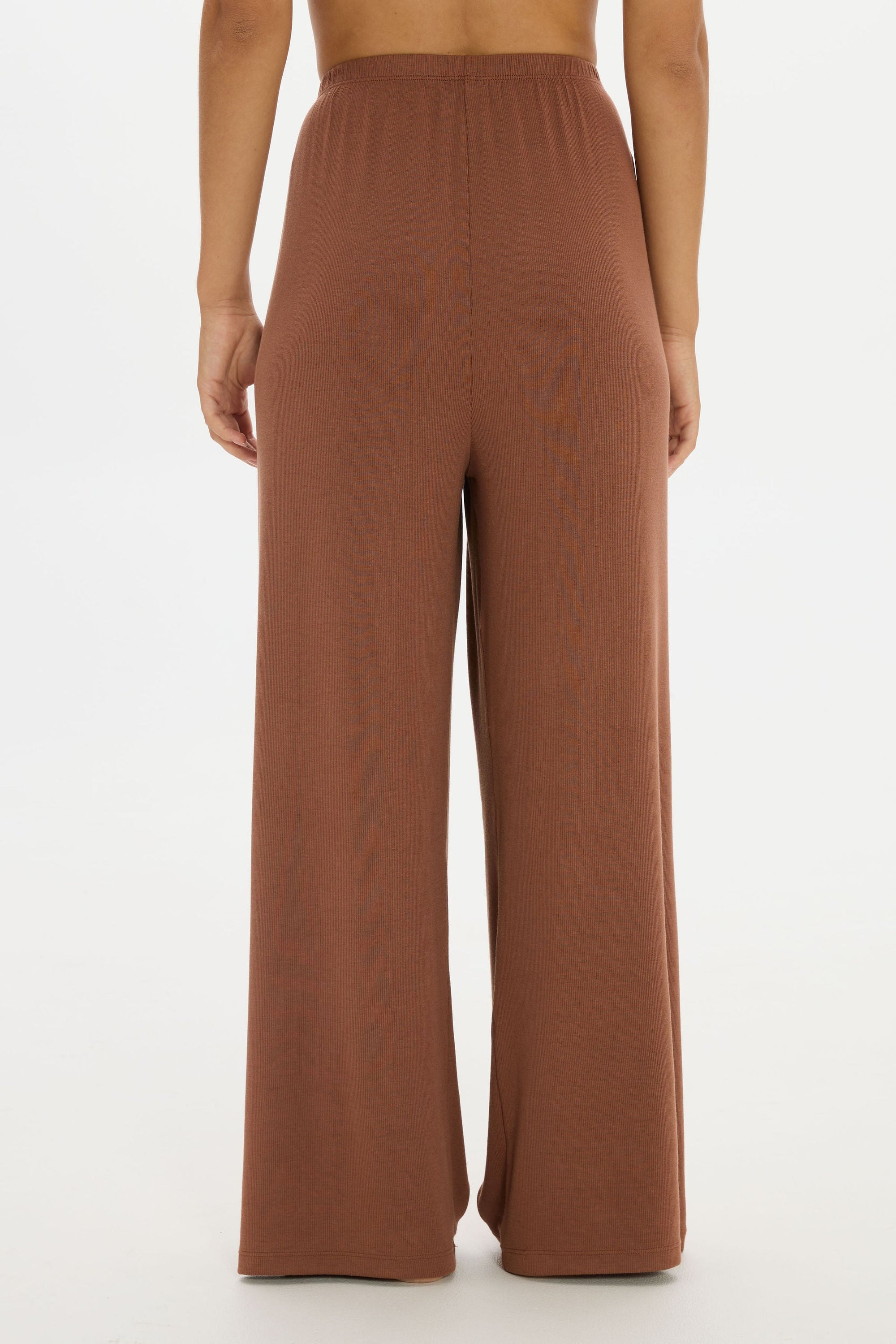 Soft Rib Wide-Leg Pants - Earth