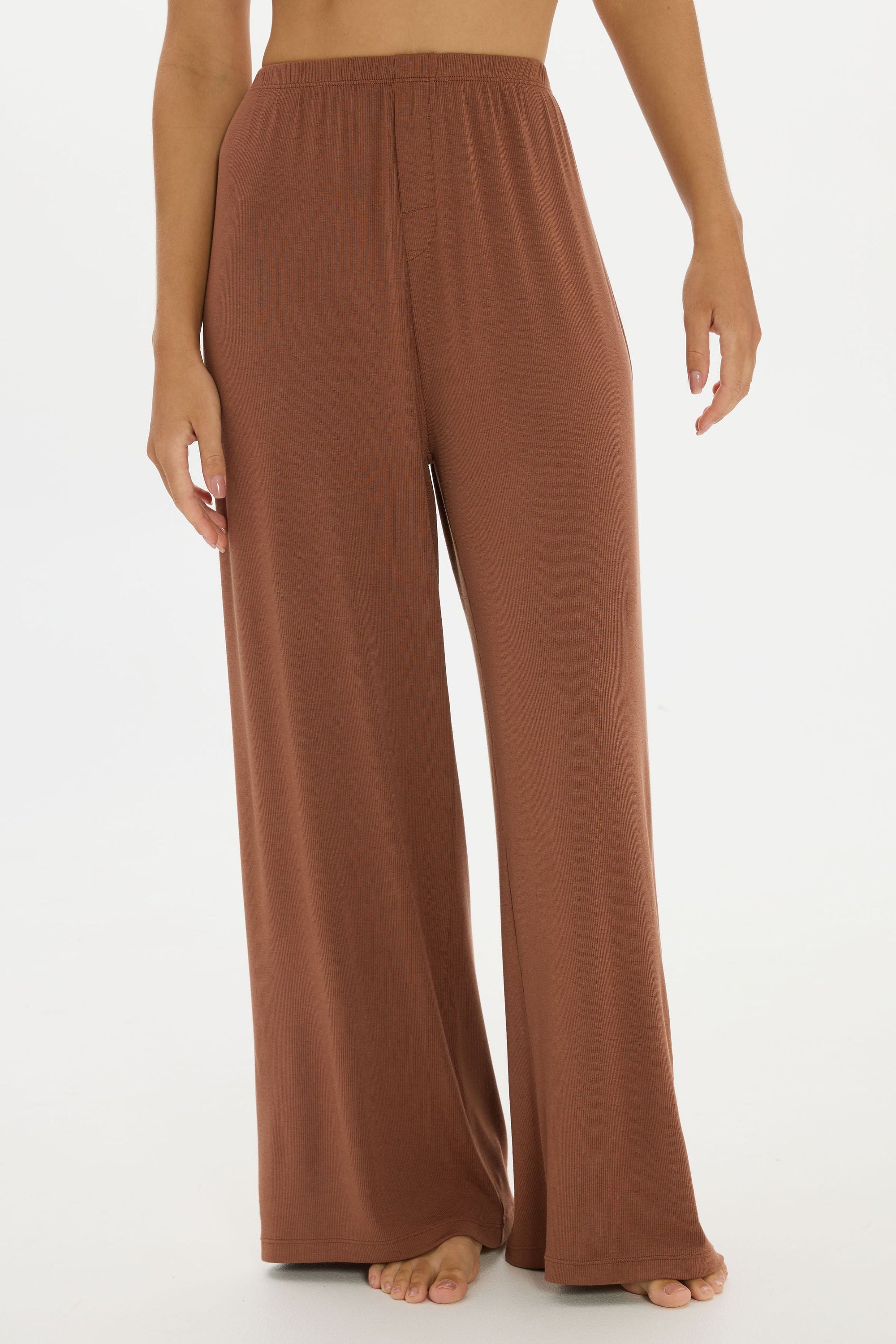 Soft Rib Wide-Leg Pants - Earth