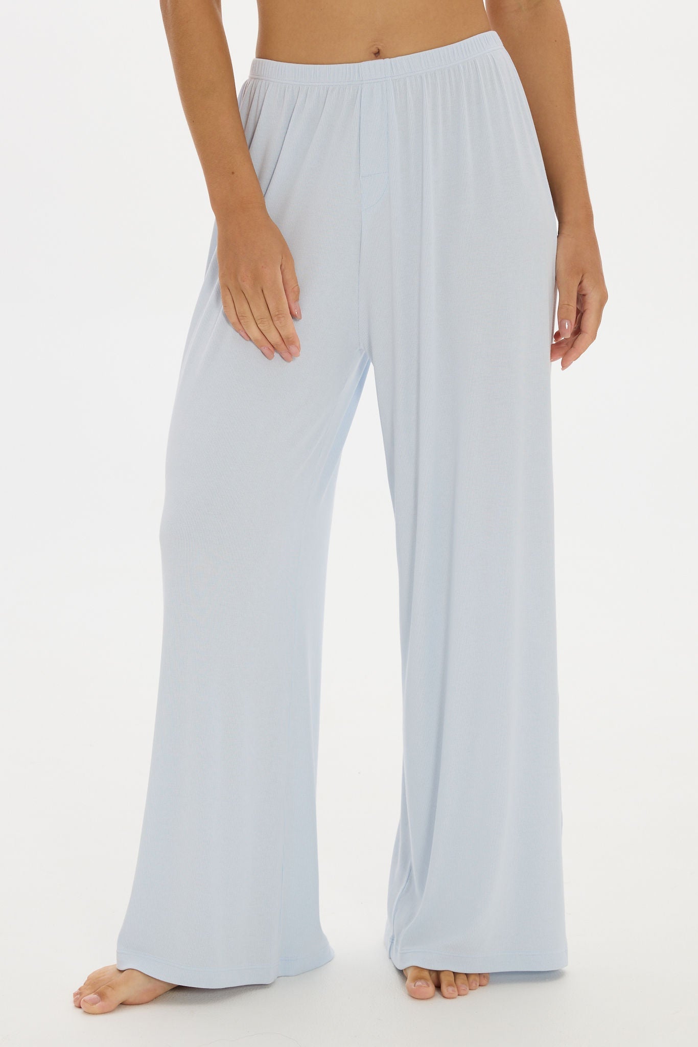 Soft Rib Wide-Leg Pants - Pale Azure
