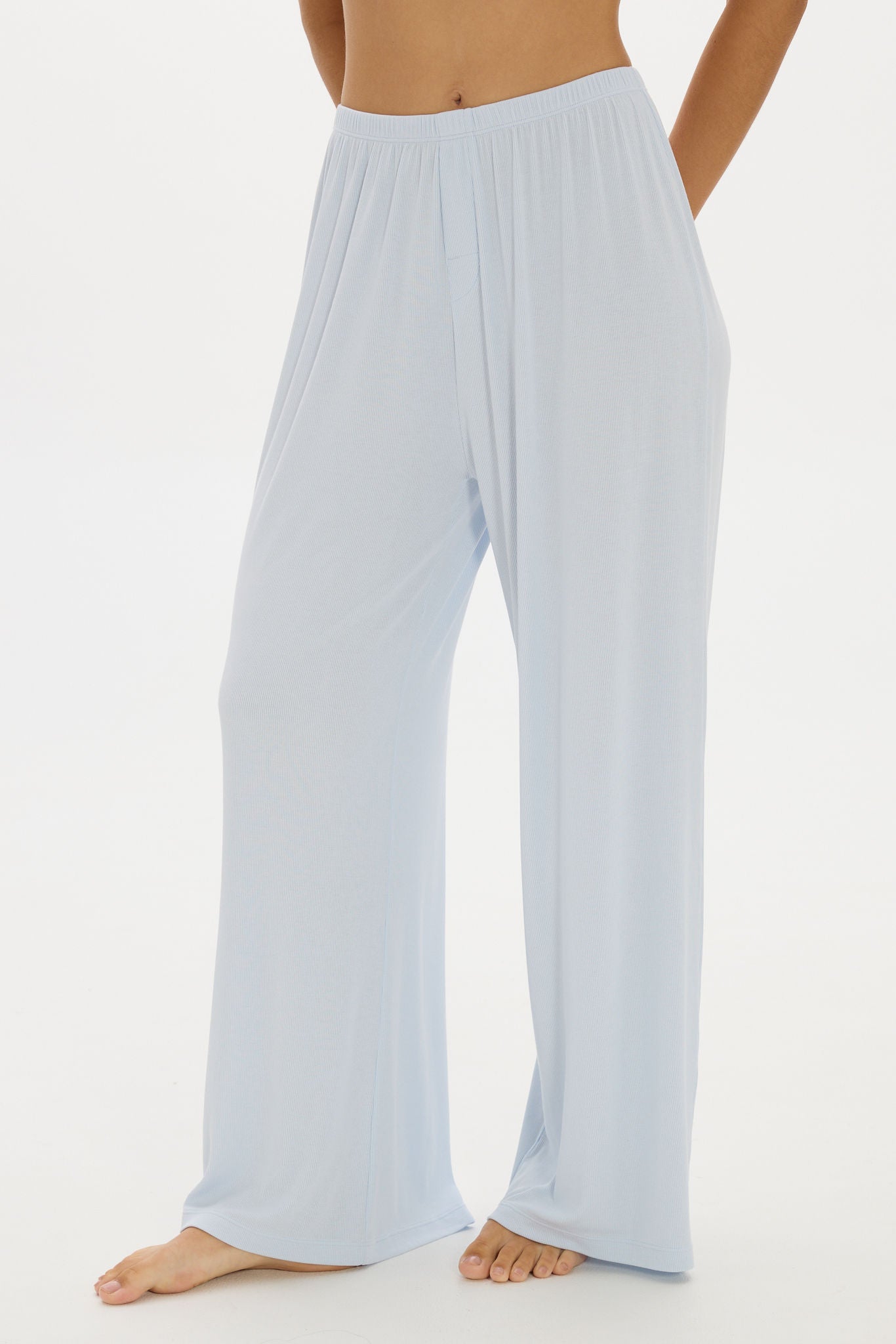 Soft Rib Wide-Leg Pants - Pale Azure
