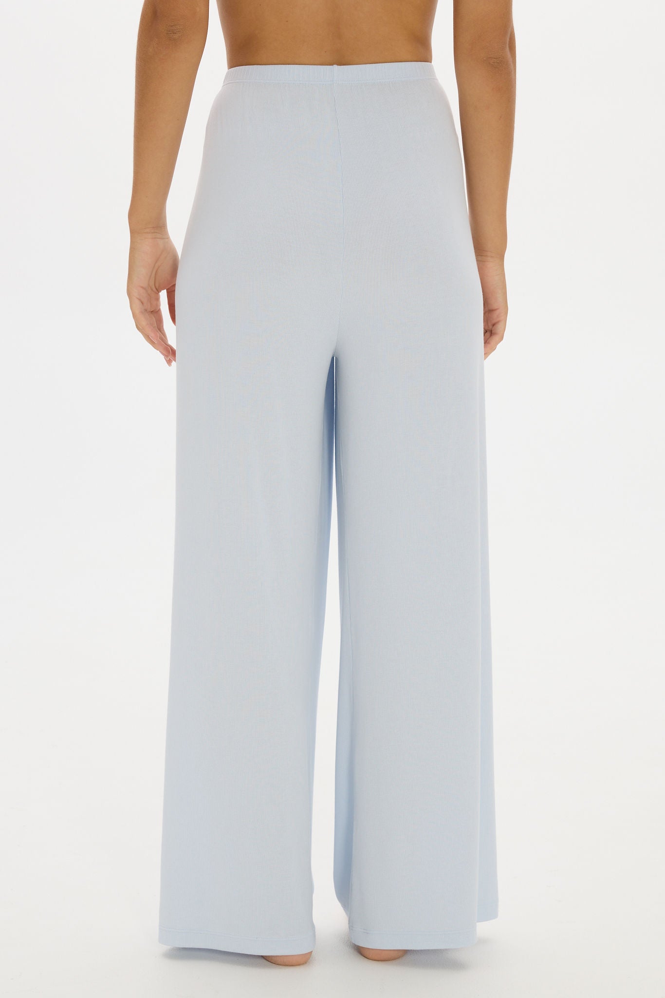 Soft Rib Wide-Leg Pants - Pale Azure