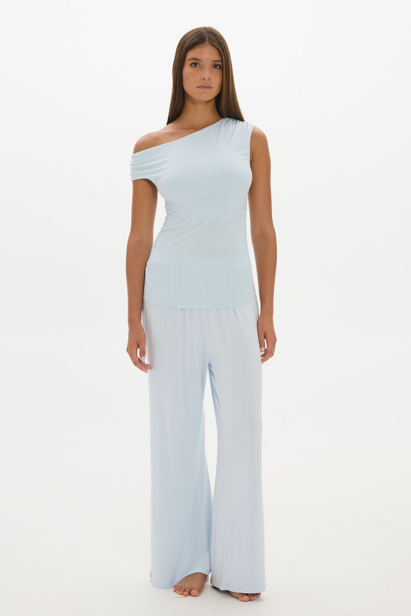 Soft Rib Wide-Leg Pants - Pale Azure