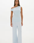 Soft Rib Wide-Leg Pants - Pale Azure